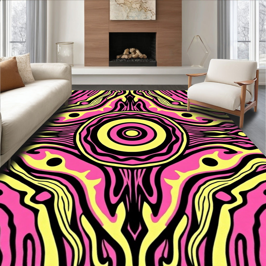 Psychedelic Pink Yellow Striped Eye Rug