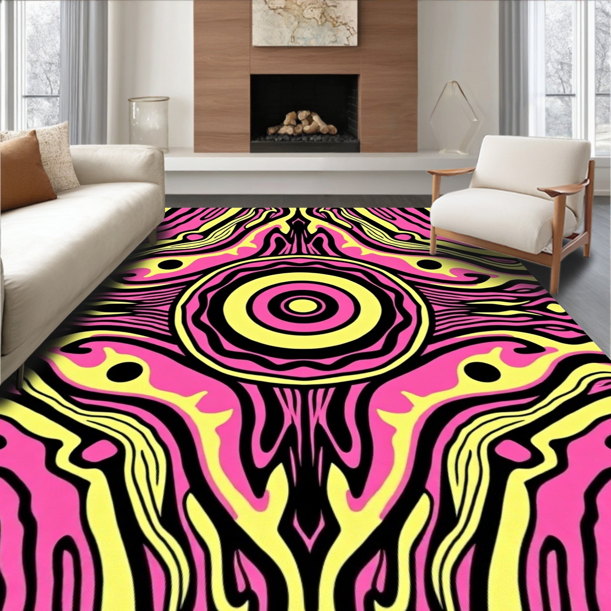 Psychedelic Pink Yellow Striped Eye Rug