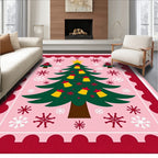 Pink Christmas Tree Bell Snowflakes Rug