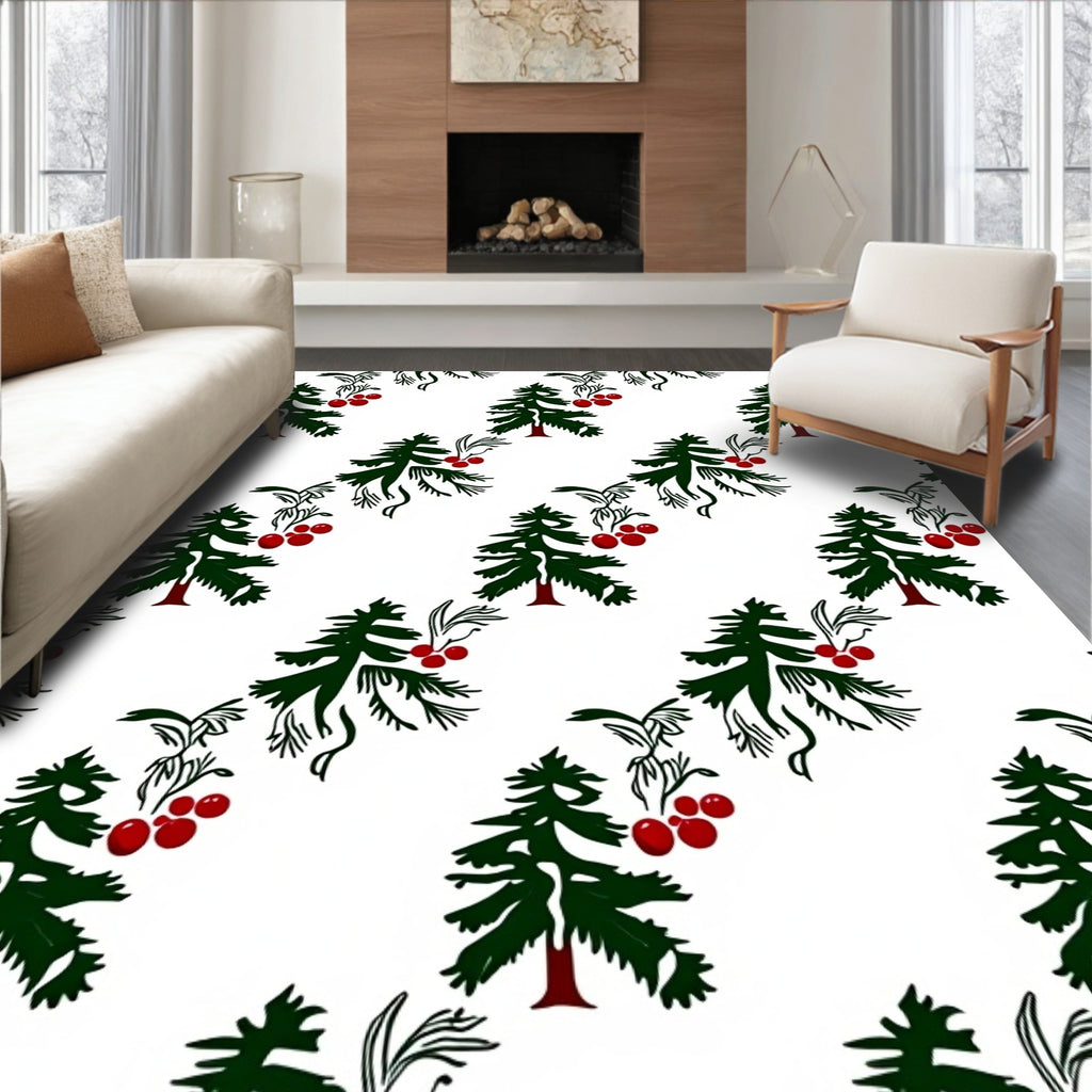 Dark Green Pine Berry Garland Rug