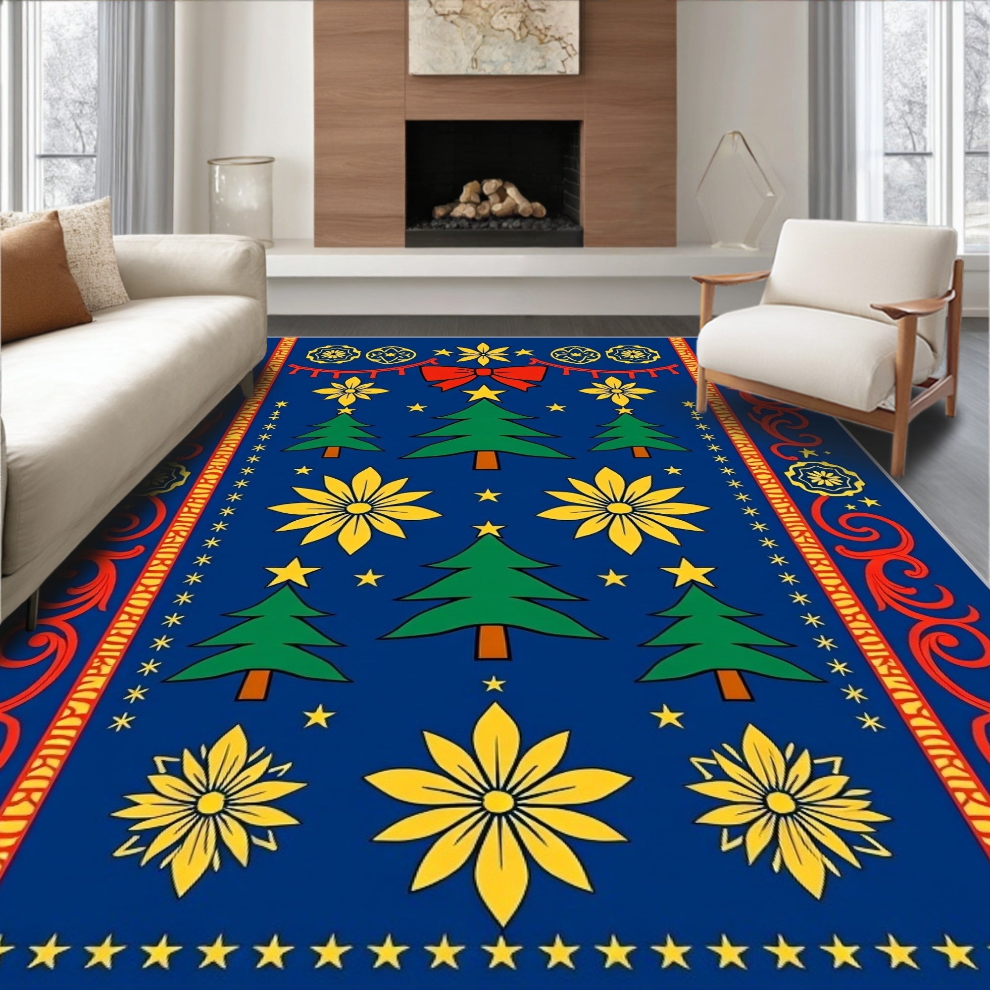 Festive Green Christmas Tree Collection Rug