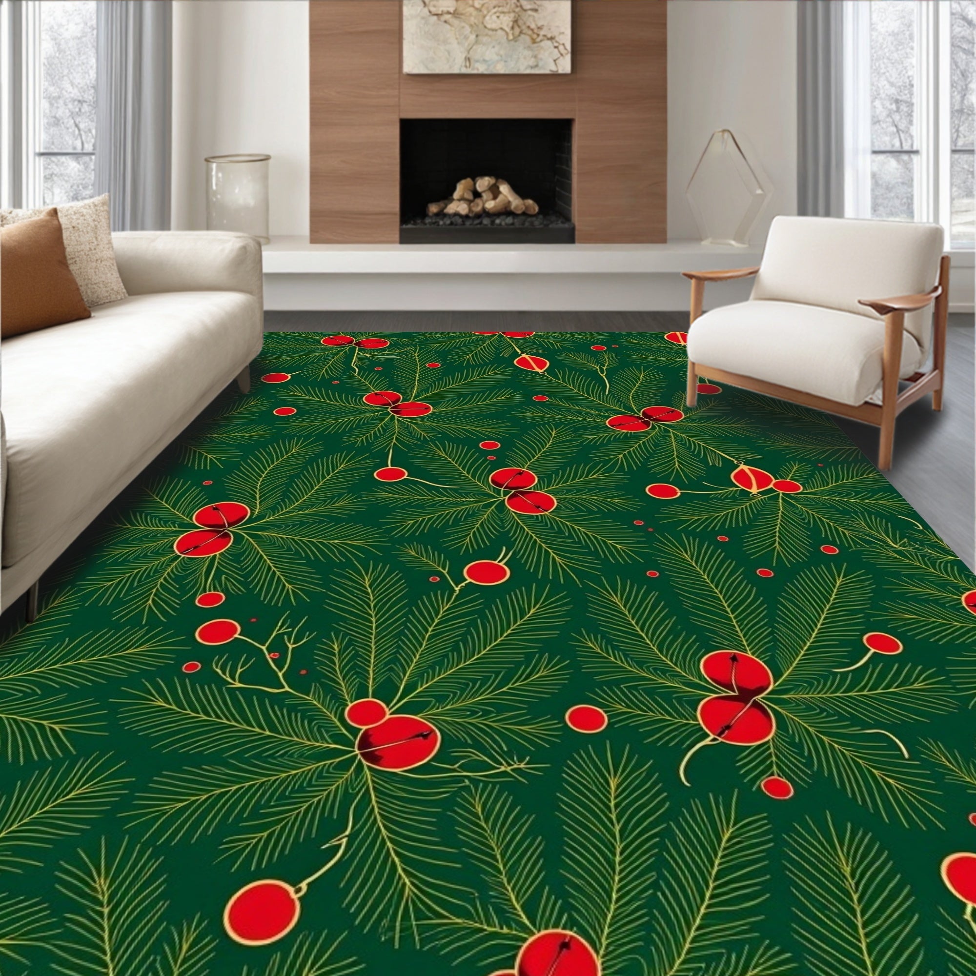 Emerald Green Pine Berry Accents Rug