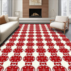 Vibrant Red Floral Medallion Stripe Rug