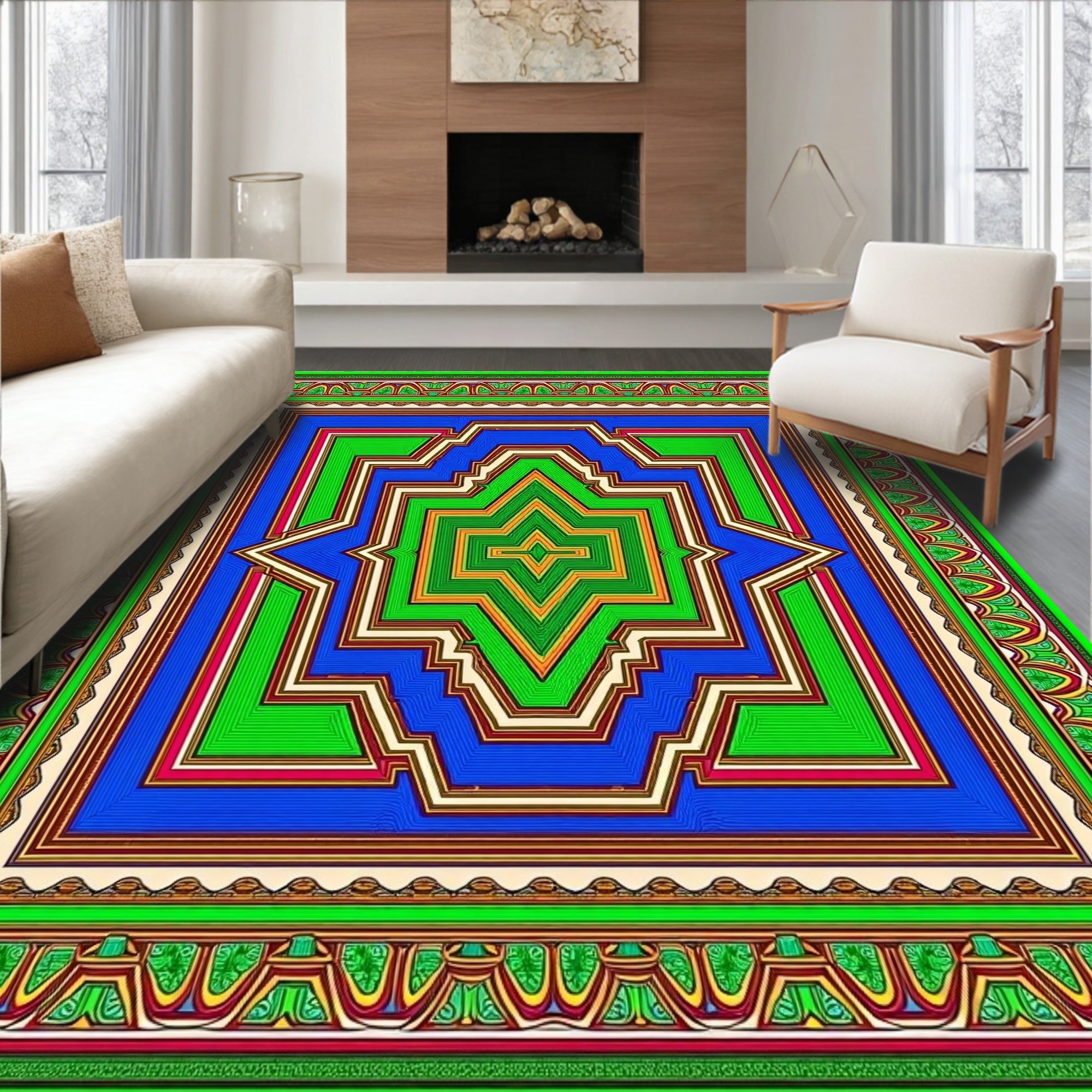 Vibrant Geometric Starburst Mandalas Rug