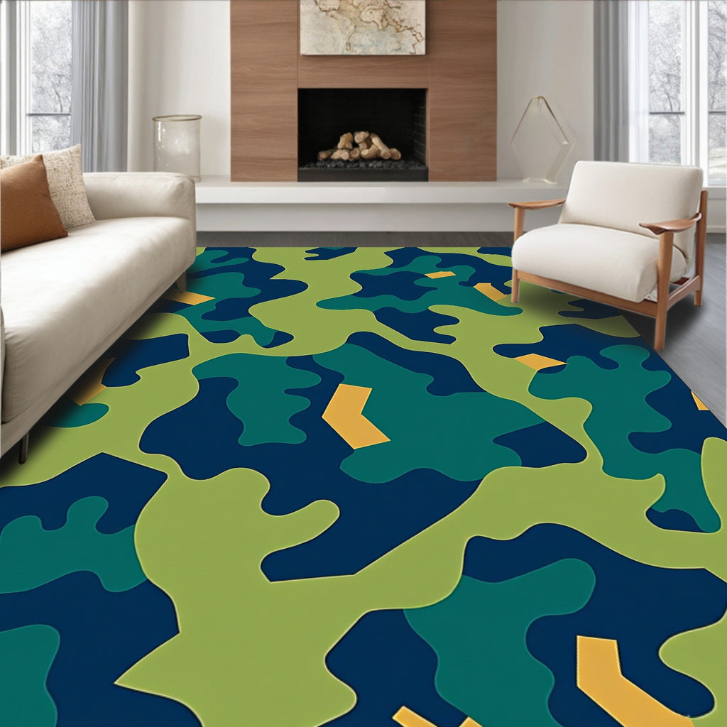 Camouflage Navy Green Woodland Accents Rug