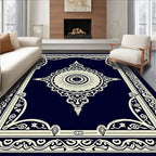 Elegant Navy Cream Medallion Frame Rug