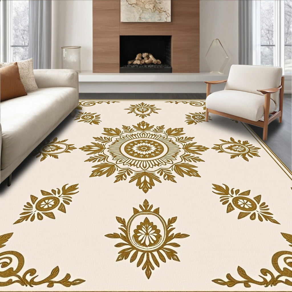 Gold Floral Mandala Corner Rug