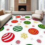 Holiday Balls Red Green Yellow Snowflakes Rug