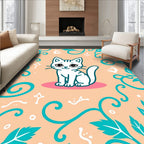 Cute White Kitten Teal Swirl Background Rug