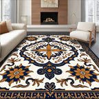 Navy Gold Floral Medallion Mandala Rug