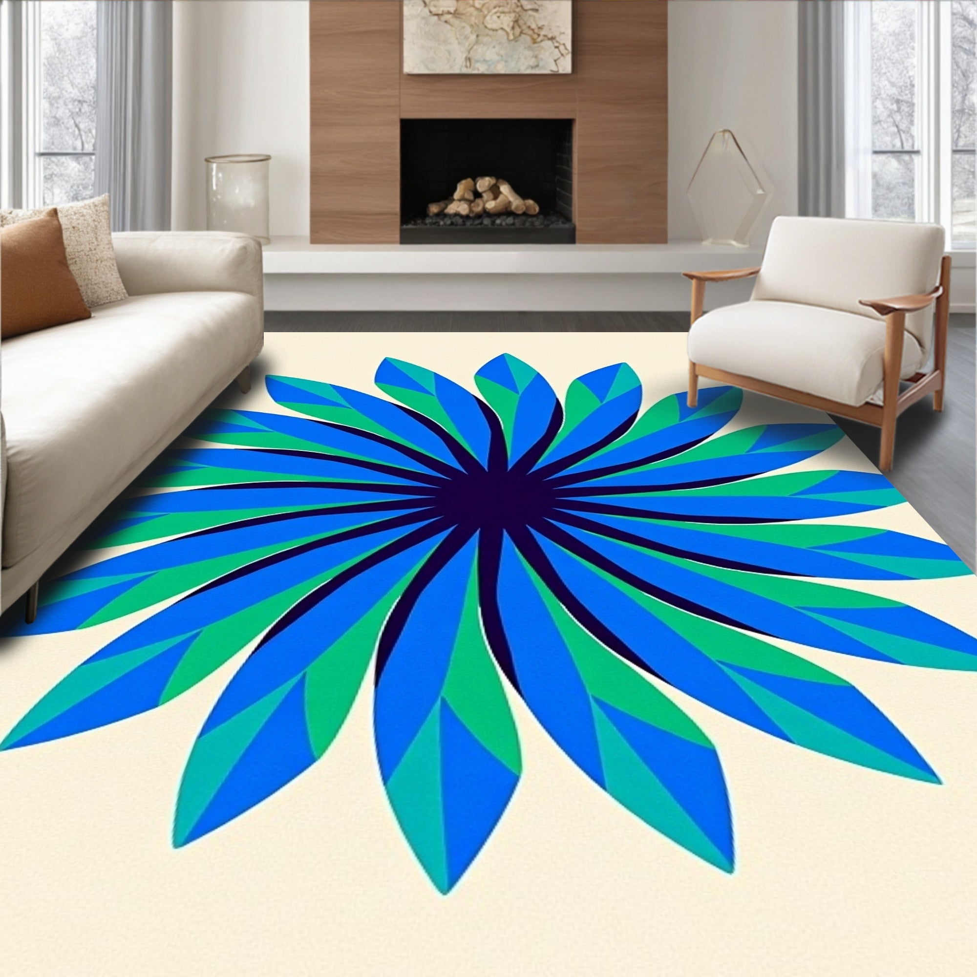 Blue Green Petal Radial Rug