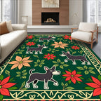 Whimsical Dark Dog Floral Garden Rug