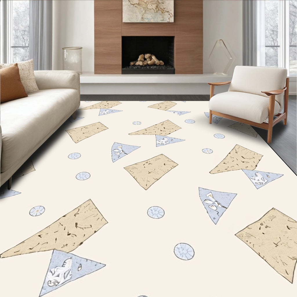 Cracked Earth Blue Fawn Triangles Rug