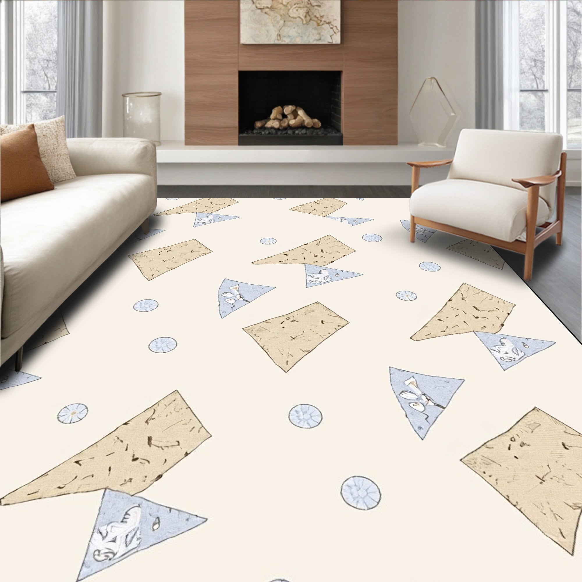 Cracked Earth Blue Fawn Triangles Rug