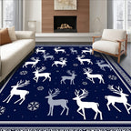 Winter White Reindeer Snowflakes Navy Rug