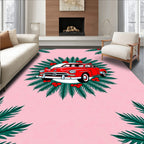 Retro Red Car Holly Wreath Rug