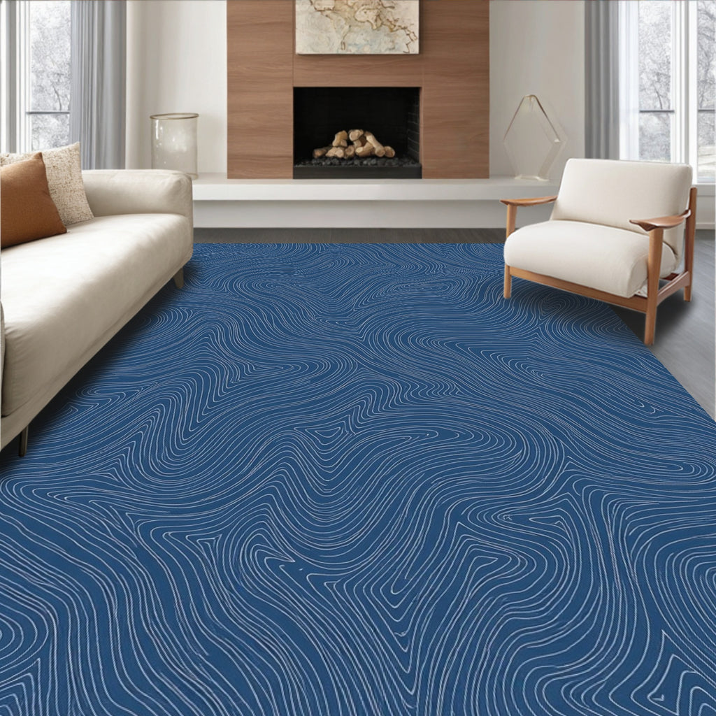 Deep Blue Swirling Topography Rug