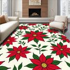 Vibrant Red Poinsettia Floral Medallion Rug