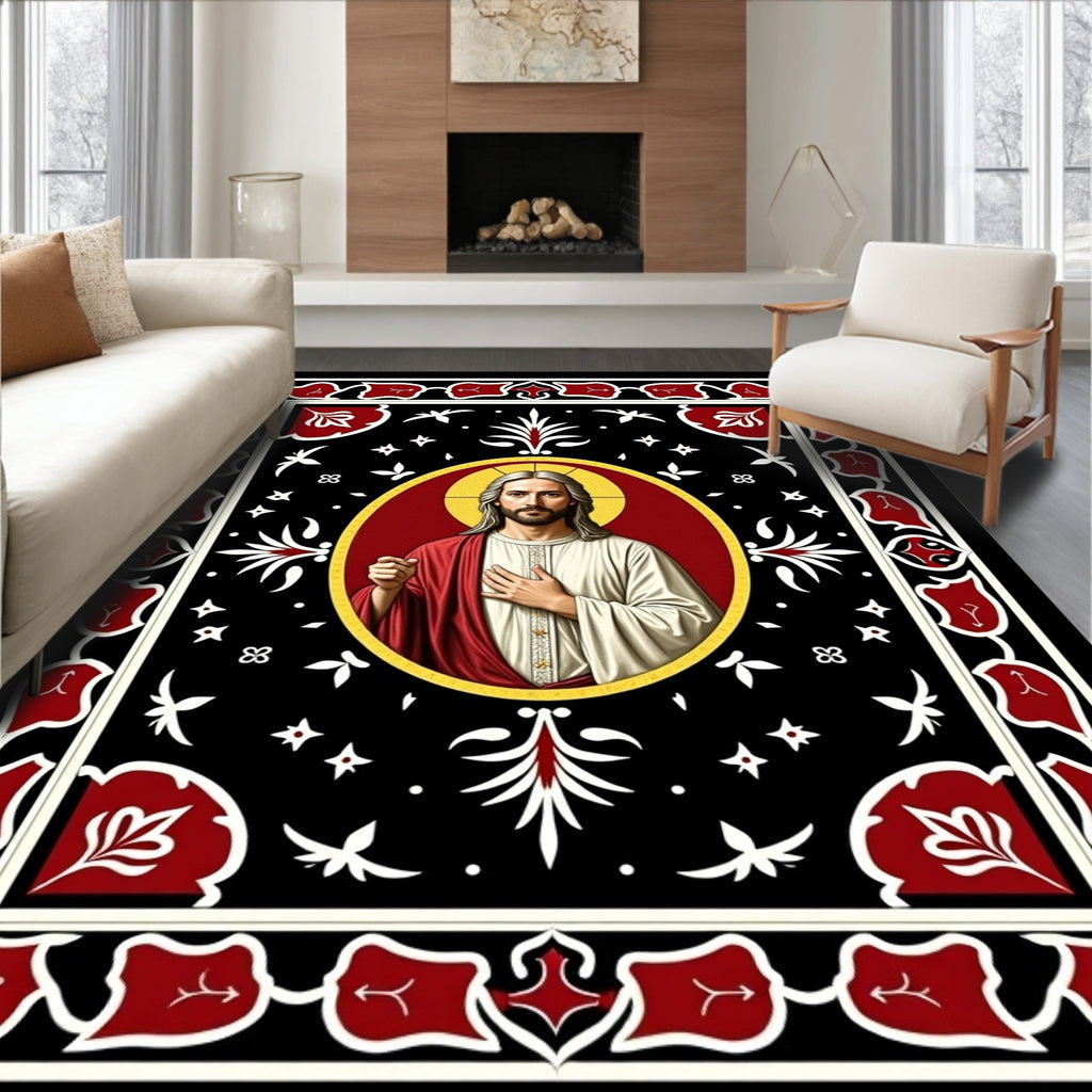 Black Red White Jesus Portrait Rug