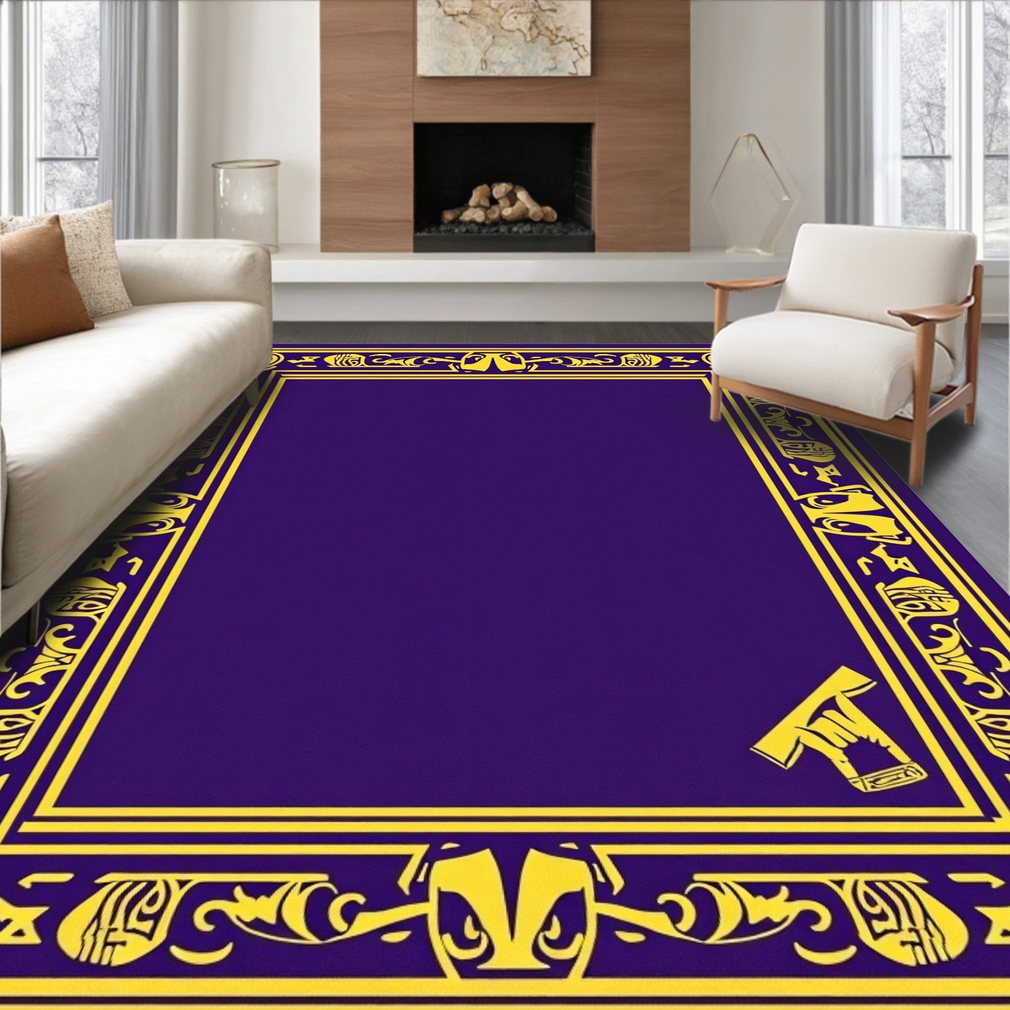 Royal Purple Golden Abstract Border Rug