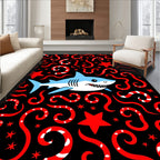 Cute Blue Shark Swirling Red Tentacles Rug