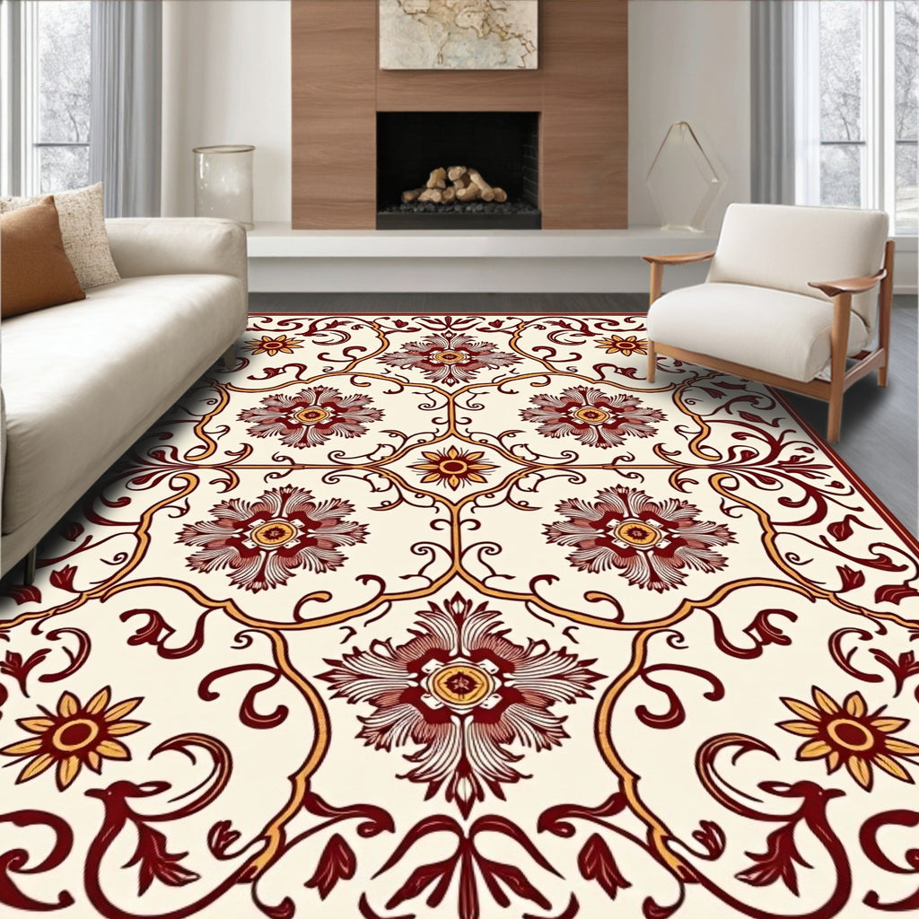 Crimson and Gold Vintage Floral Medallion Rug