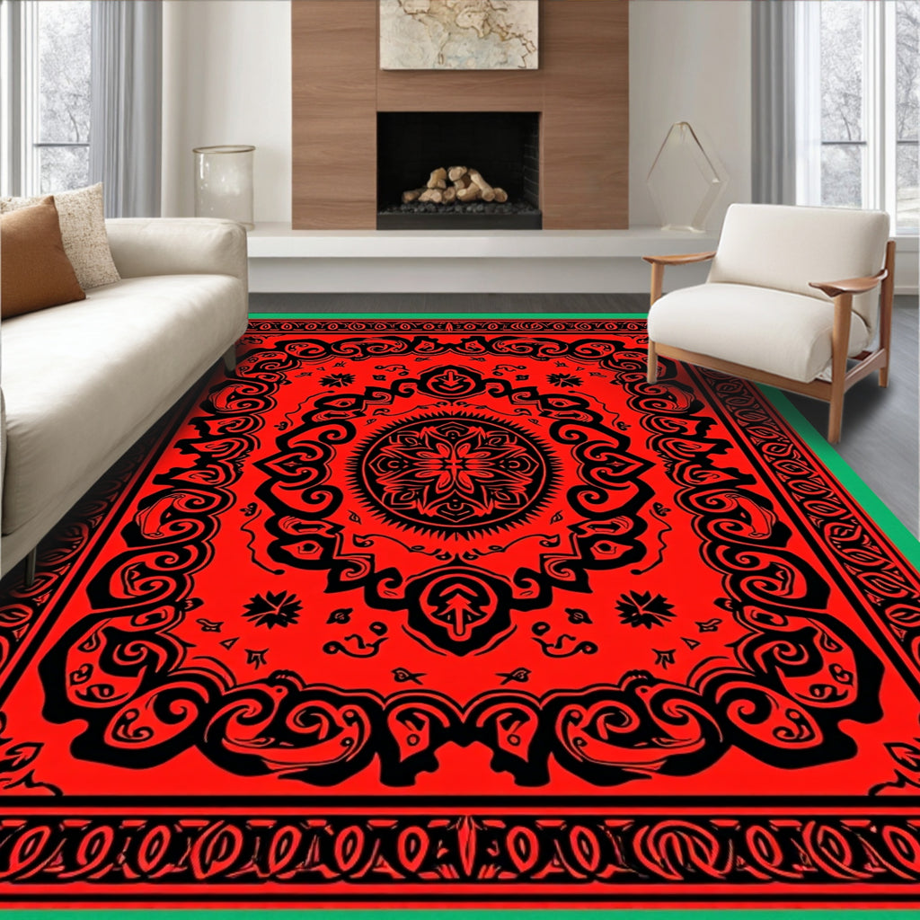 Bold Black Ivory Medallion Square Rug