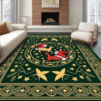 Festive Santa Reindeer Sleigh Round Rug