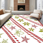 Red Green Poinsettia Snowflake Stripes Rug