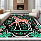 Bold Orange Giraffe Floral Meadow Rug
