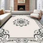Vintage Black Floral Medallion Border Rug