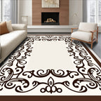 Dark Brown Flourish Scroll Lace Border Rug