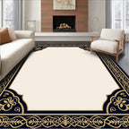 Ornate Gold Floral Navy Border Rug