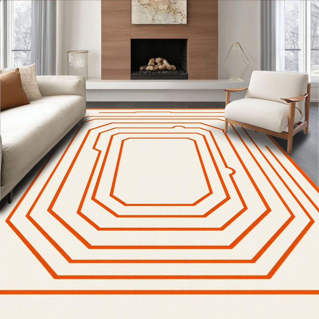 Concentric Orange Octagon Border Rug