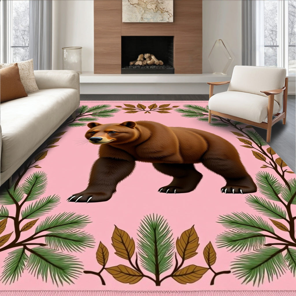 Brown Bear Forest Pink Rug