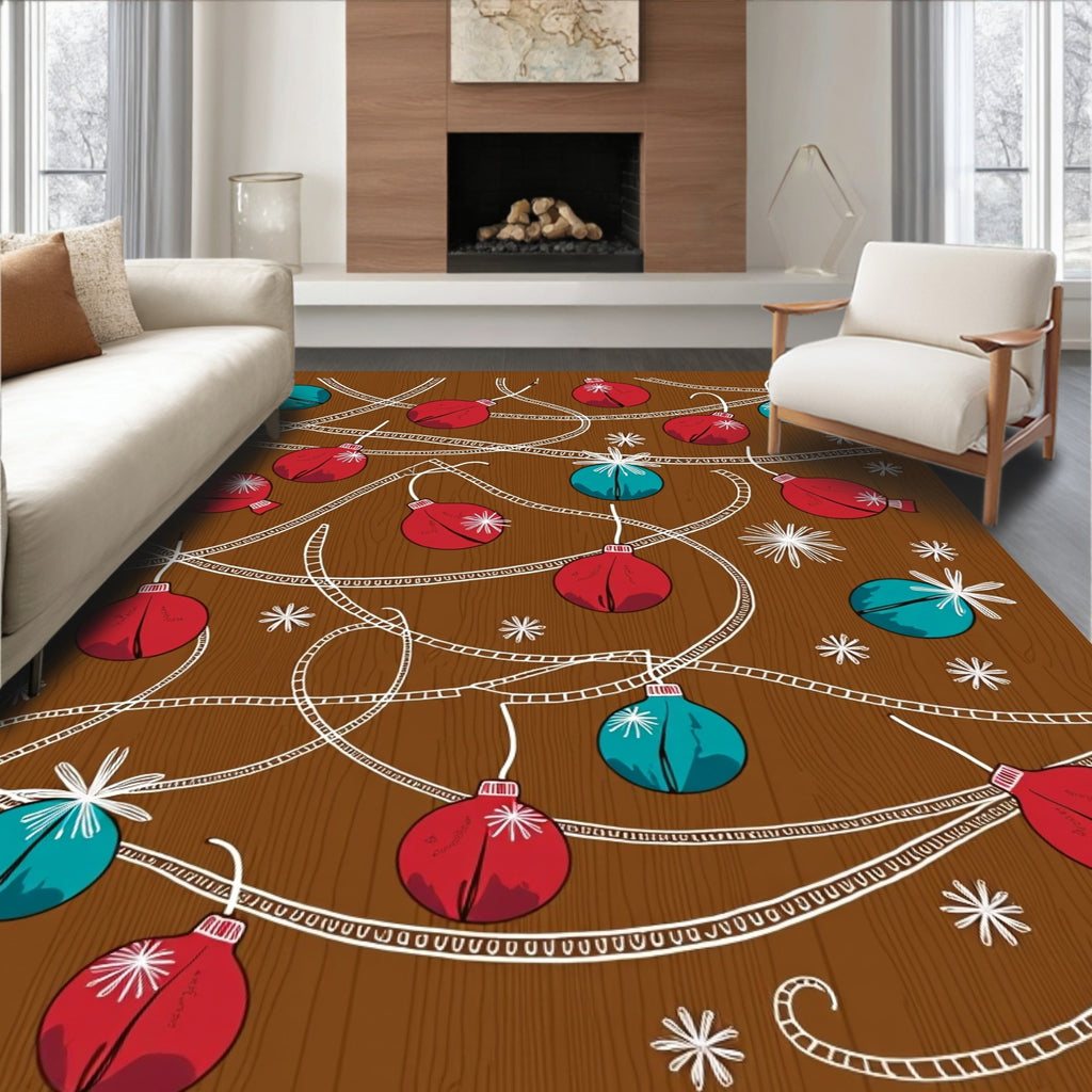 Red Teal Ornament Garland Background Rug