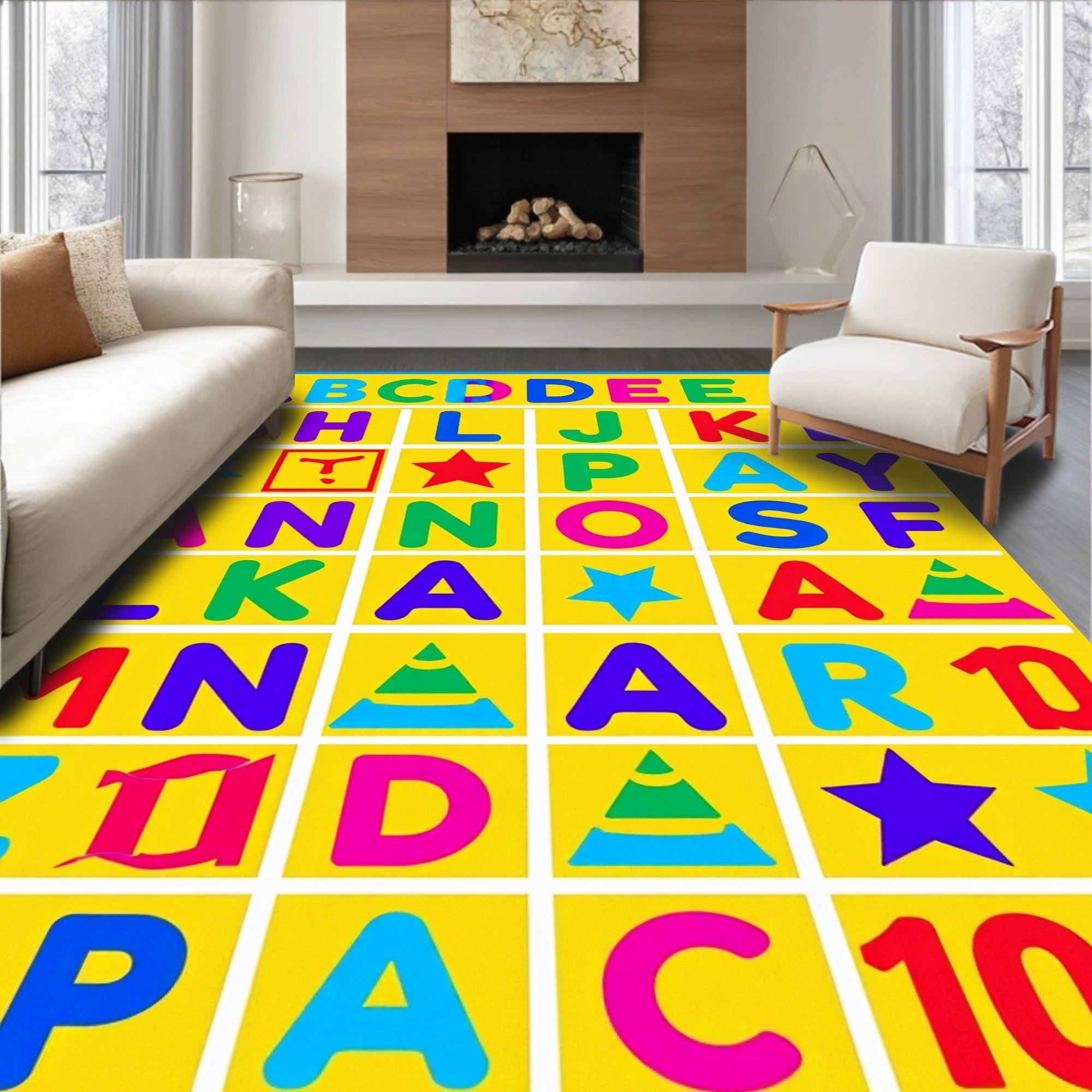 Colorful Alphabet And Shapes Collection Rug