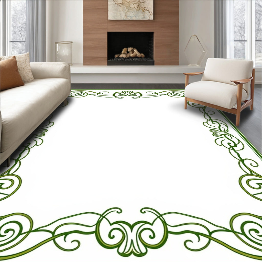 Emerald Art Nouveau Swirl Frame Rug