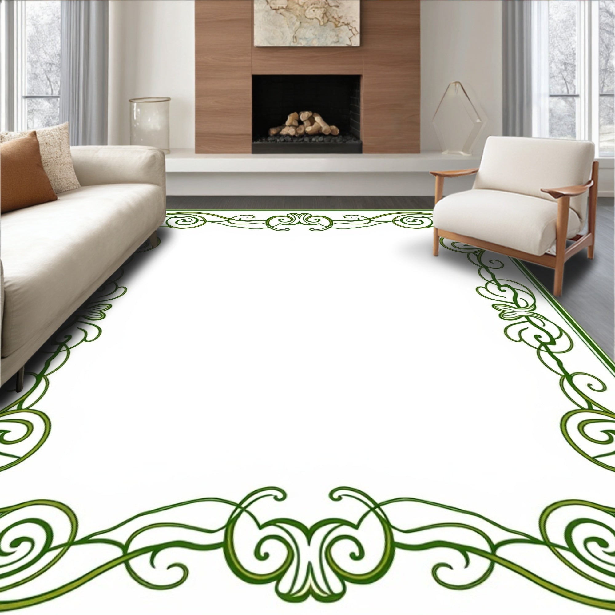 Emerald Art Nouveau Swirl Frame Rug