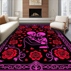 Pink Skeleton Couple With Red Roses Rug