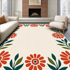 Crimson Floral Bordered Garden Rug