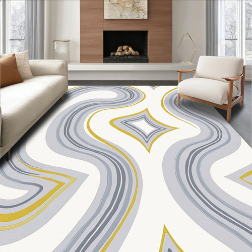 Abstract Yellow Gray Swirls Rug