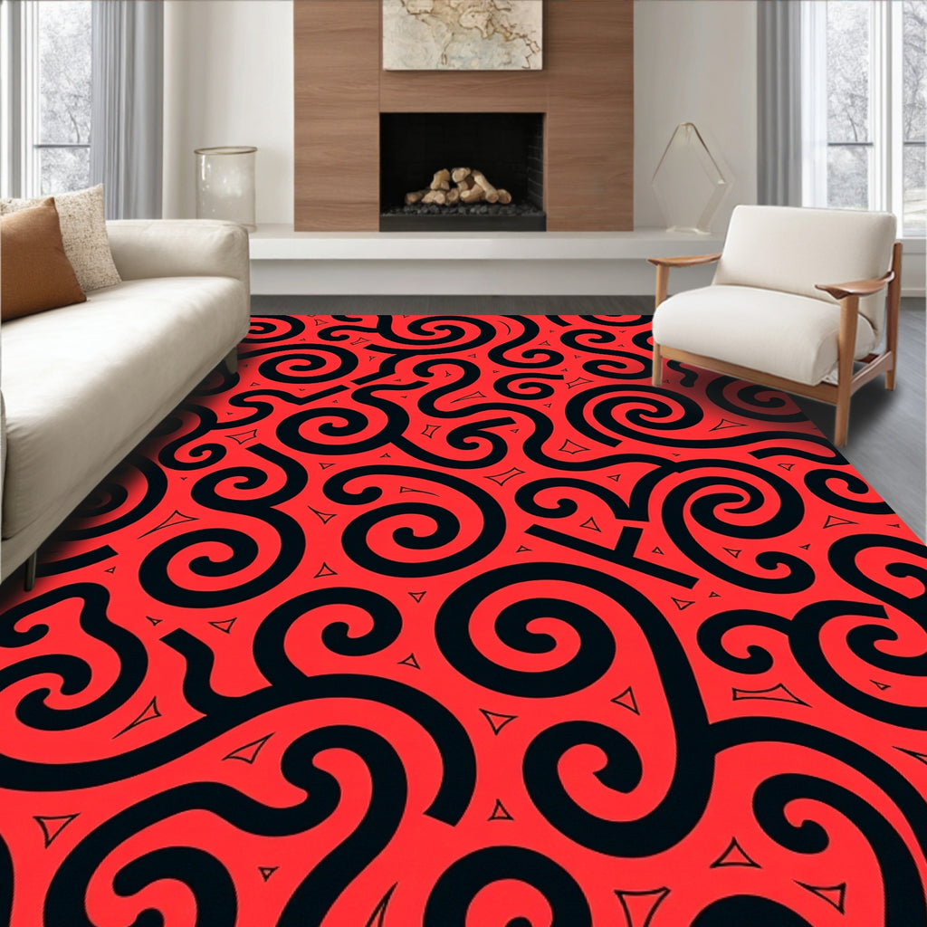 Bold Red Swirling Ribbon Rug