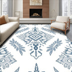 Blue White Floral Diamond Medallion Rug