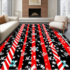 Red Black Snowflake Candy Cane Stripes Rug