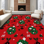 Festive Red Christmas Tree Snowman Rug