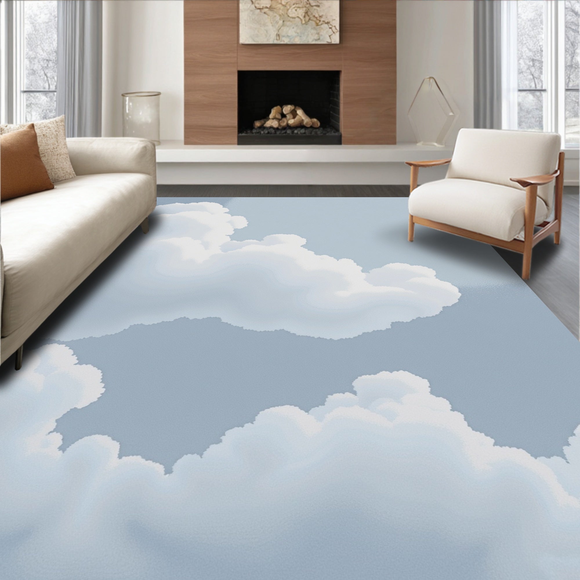 Soft White Cloudscape Sky Rug