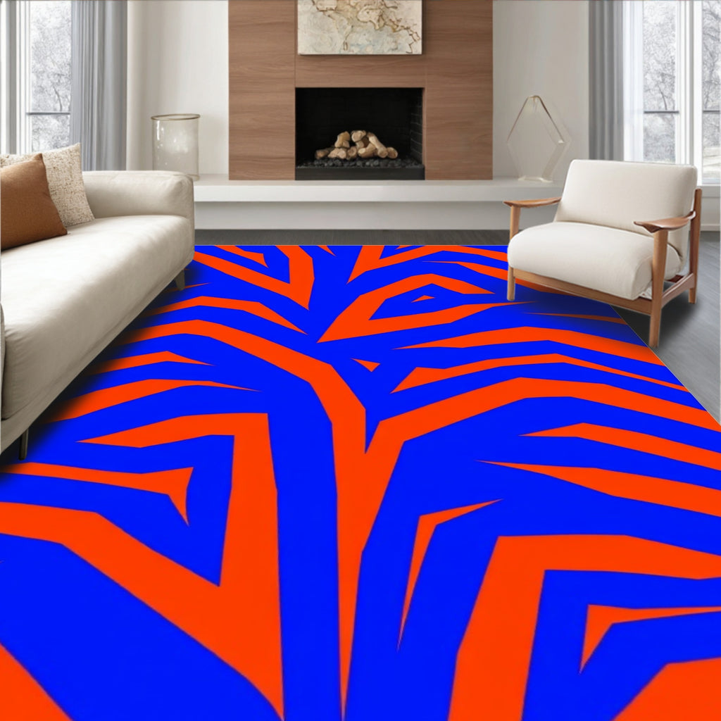 Bold Blue Orange Jagged Stripes Rug