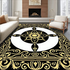 Black Gold Floral Sunburst Mandala Rug