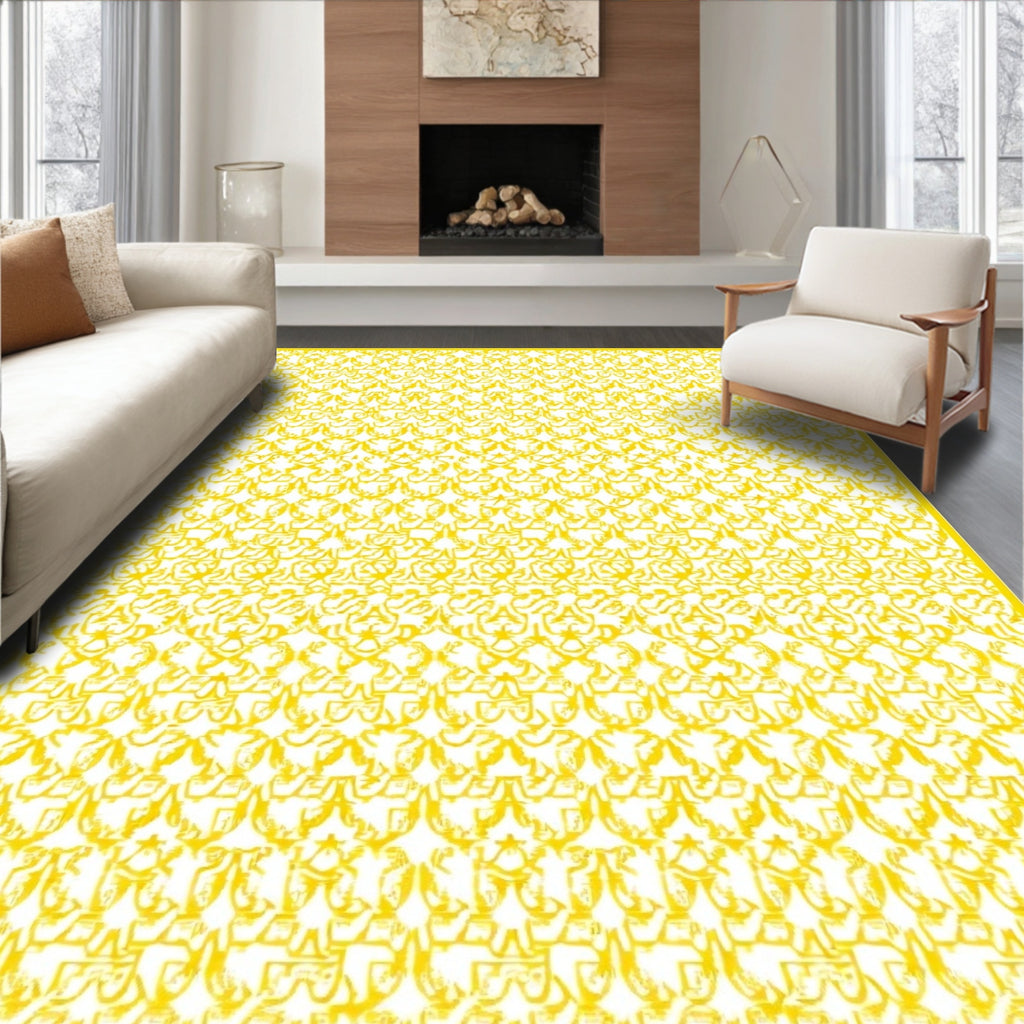 Whimsical Yellow Scroll Medallion Rug